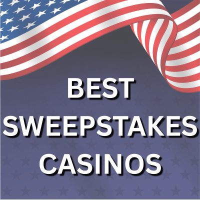 American flag waving above bold white text reading Best Sweepstakes Casinos